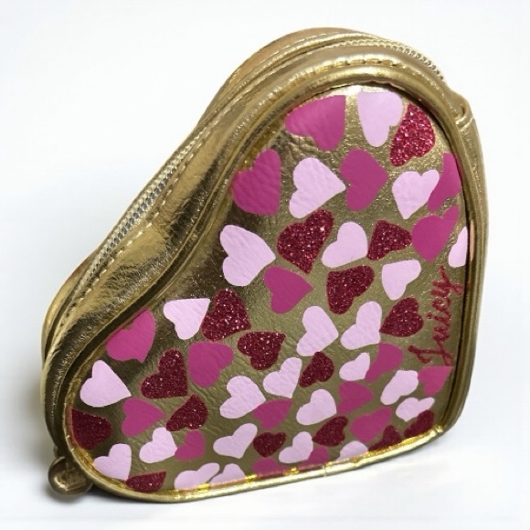 Juicy Couture Gold Heart Cosmetic Bag with Pink and Red Accents - Picture 1 of 4